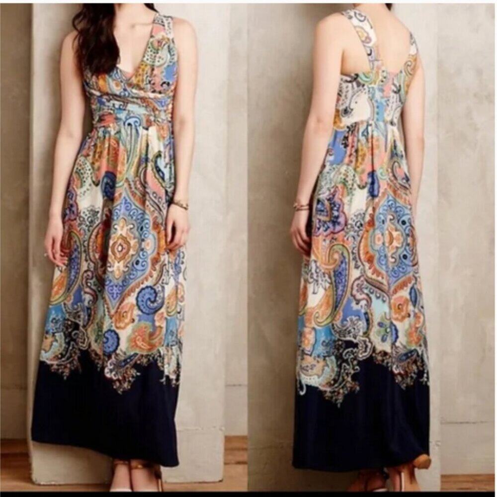 Maeve Anthropologie Vizcaya Paisley Maxi Dress
